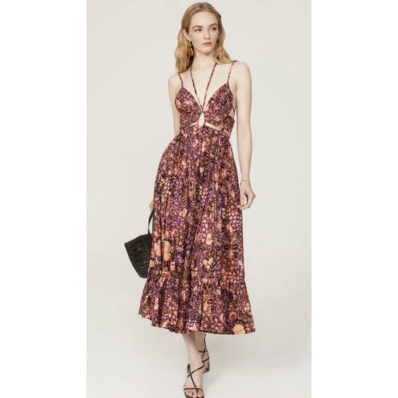 Ulla Johnson Dresses & Skirts - Ulla Johnson Phoebe Strappy Cutout Cotton Midi Dress Batik Purple Brown Boho Sm